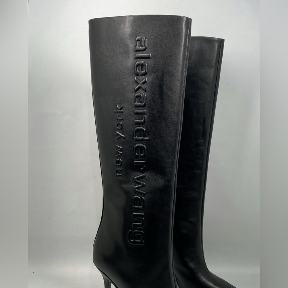 Alexander Wang Delphine brand-embossed leather heeled knee-high boots size 36.5 - Picture 6 of 15